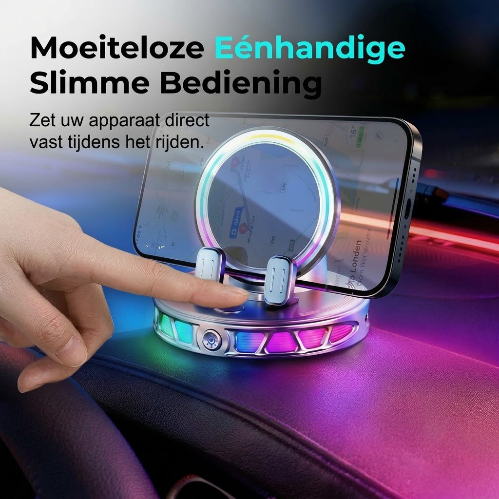 Autohouder met draadloos opladen 360 graden rotatie en RGB verlichting