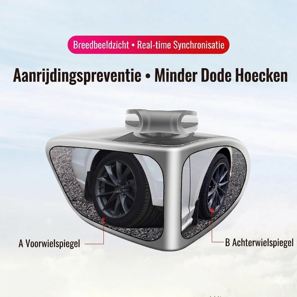 Spiegel met dubbele lens en 360° verstelbare dodehoekweergave