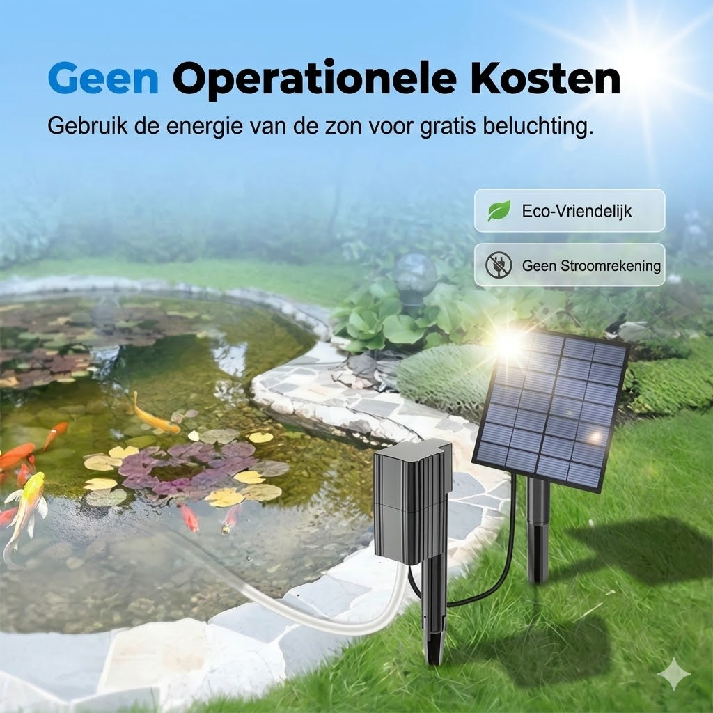 Solar vijverbeluchter biedt continue zuurstof voor vissen en planten
