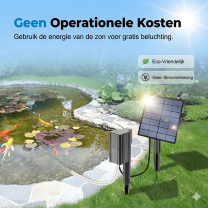 Solar vijverbeluchter biedt continue zuurstof voor vissen en planten