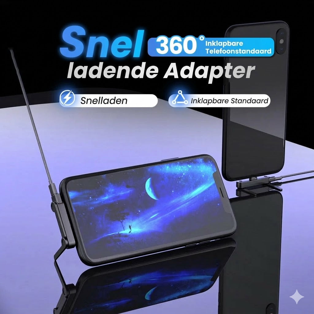 Snelle oplaadadapter met 360° opvouwbare telefoonstandaard