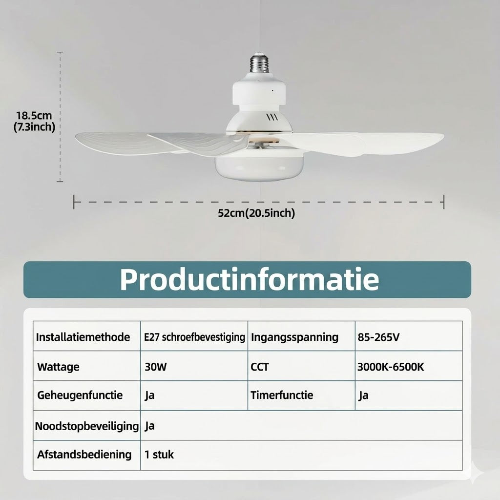 2-in-1 Draagbare plafondventilator & lamp met afstandsbediening