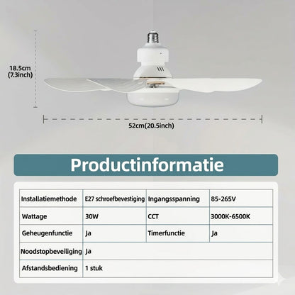 2-in-1 Draagbare plafondventilator & lamp met afstandsbediening
