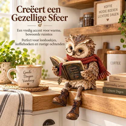 Lezend uilenbeeldje voor woondecoratie