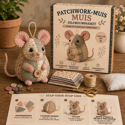 Complete DIY-set voor een patchworkmuis - Inclusief alle materialen