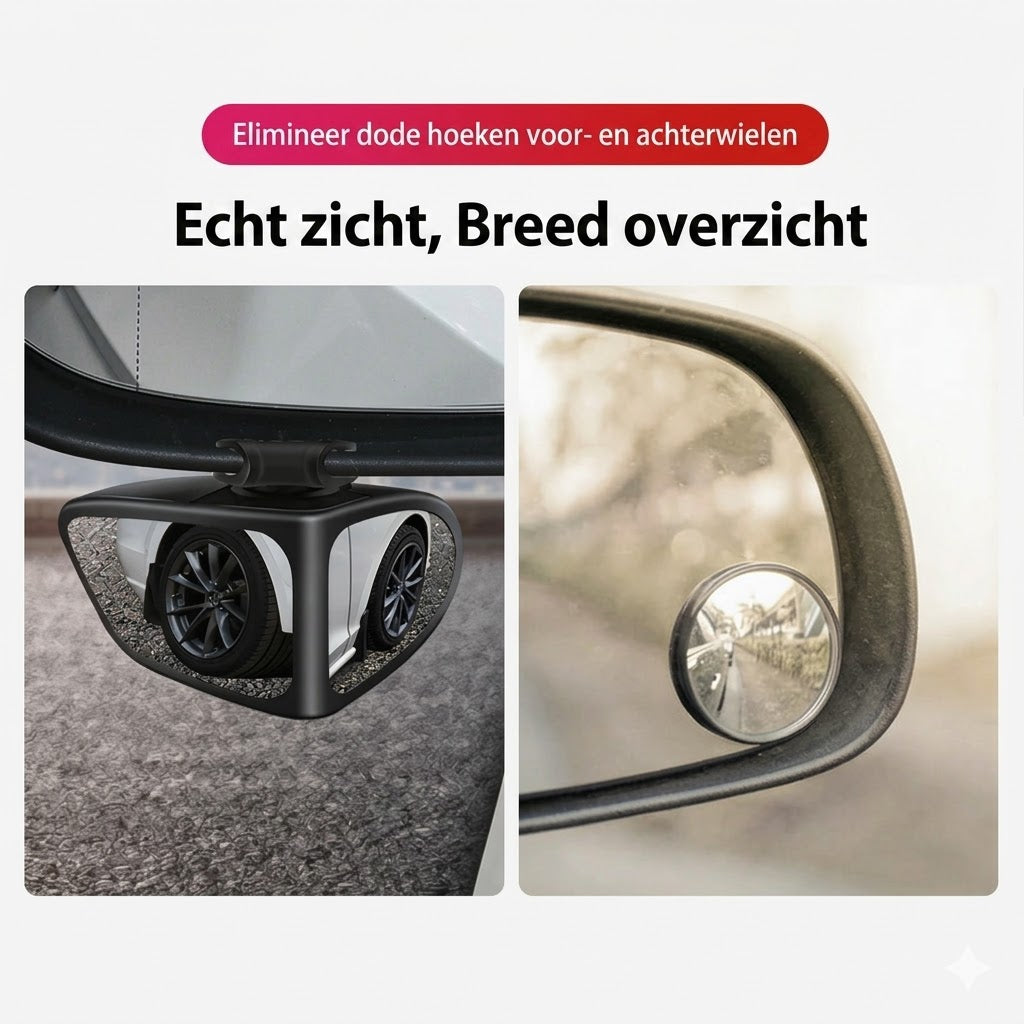 Spiegel met dubbele lens en 360° verstelbare dodehoekweergave