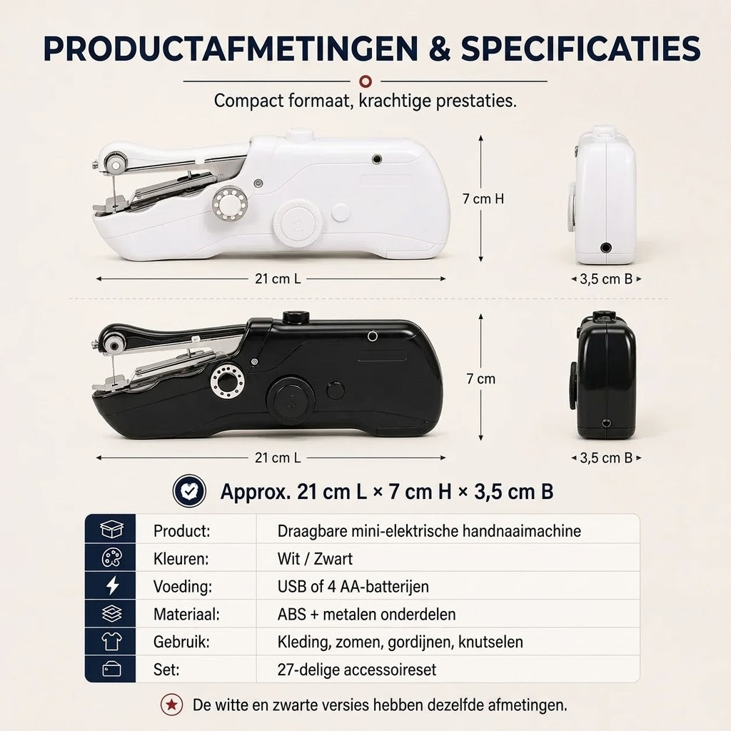 Compacte elektrische naaimachine voor kleine naaiklussen