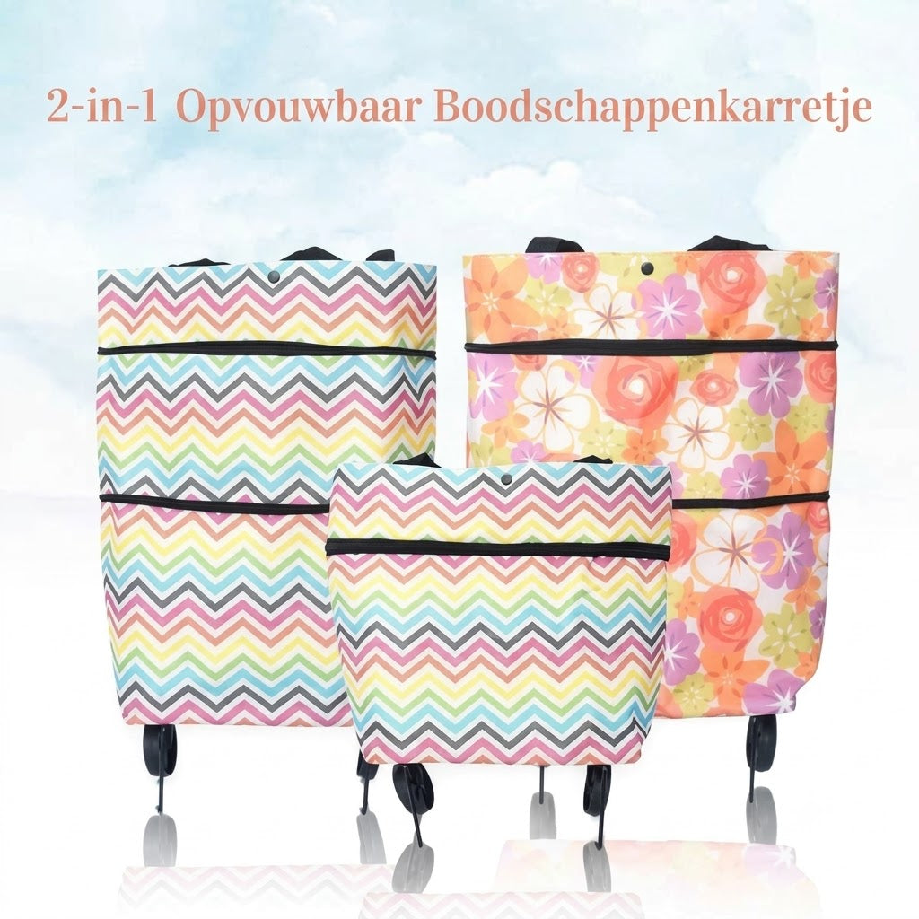 Zelfstaande Opvouwbare Boodschappentrolley van 600D Oxfordstof met Handvat