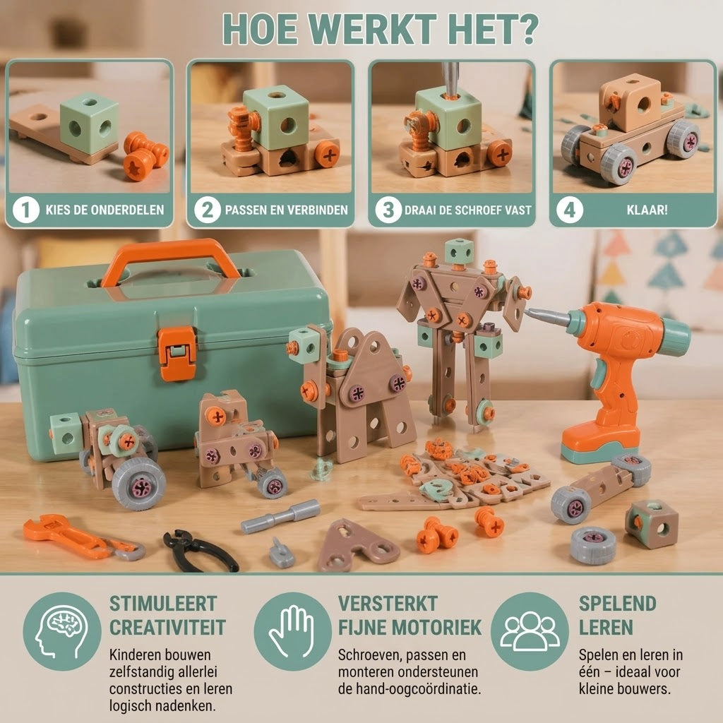 144 delige kindergereedschapsset met boormachine