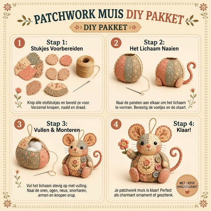 Complete DIY-set voor een patchworkmuis - Inclusief alle materialen