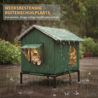 Weerbestendig verhoogd kattenhuis voor buiten