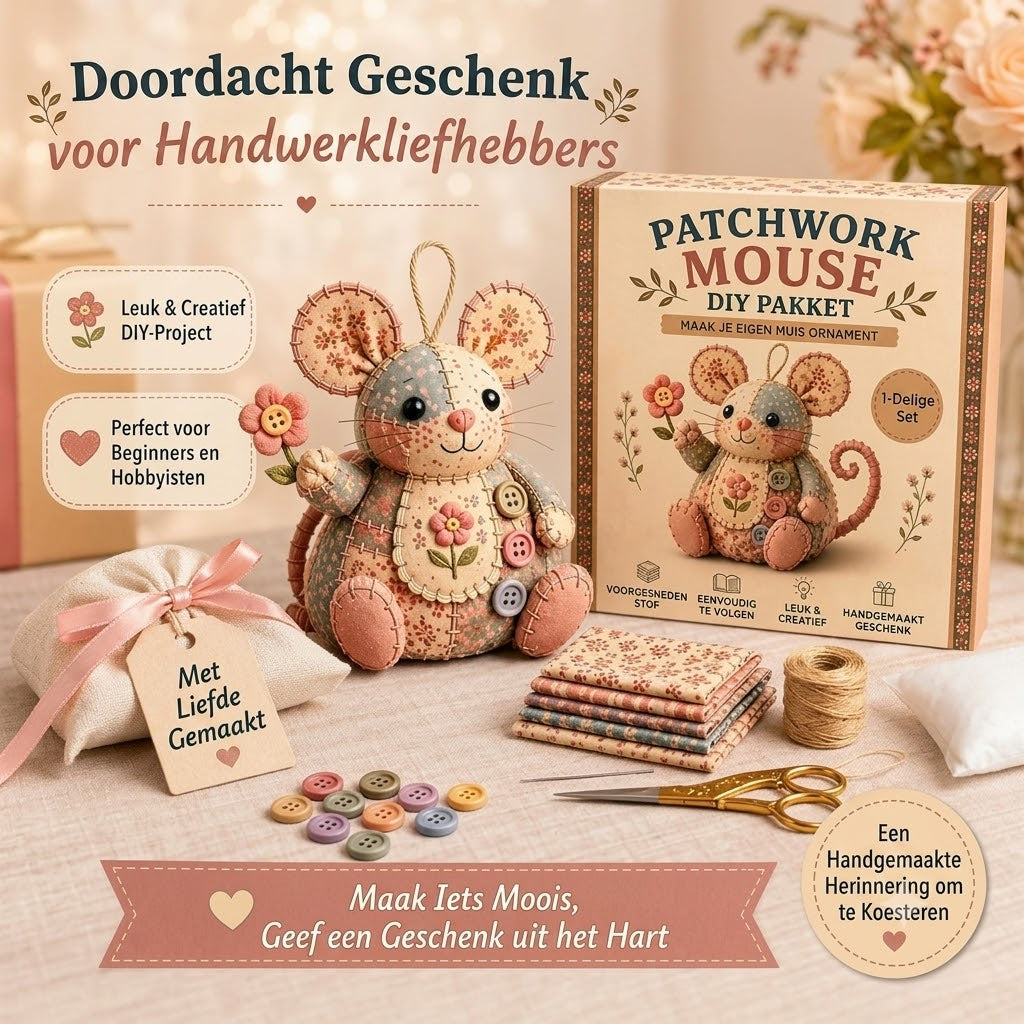 Complete DIY-set voor een patchworkmuis - Inclusief alle materialen