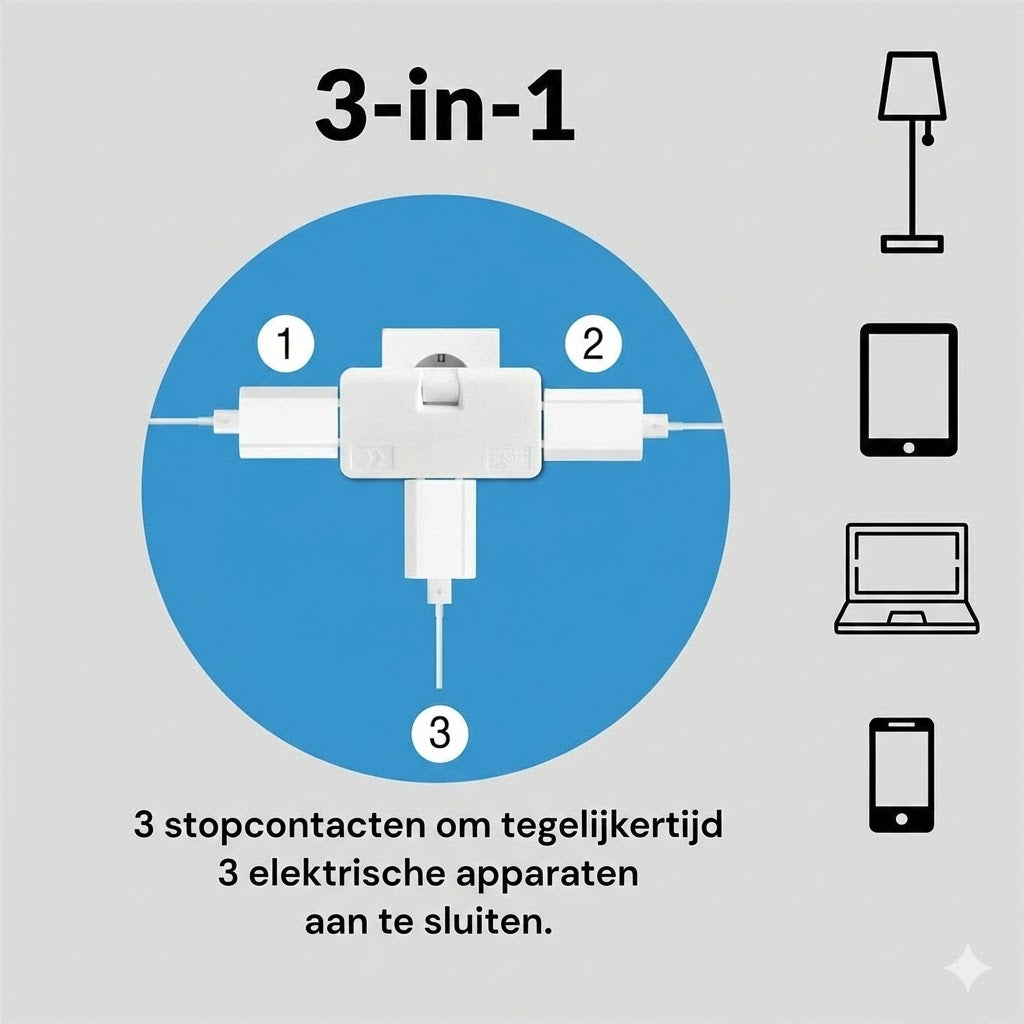 180° graden draaibaar 3-voudig stopcontact(EU-stekker)