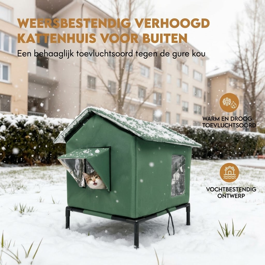 Weerbestendig verhoogd kattenhuis voor buiten