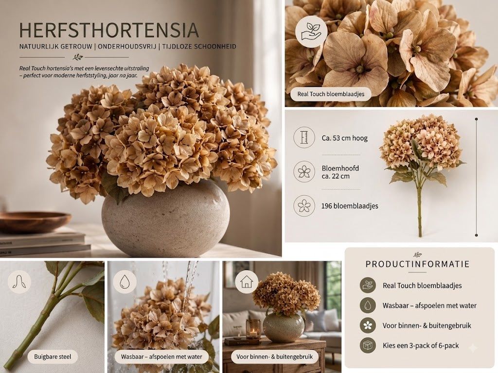 Everbloom Real Touch kunsthortensias in herfstkleuren