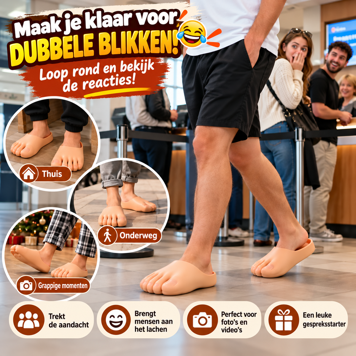 Grappige pantoffels met realistische grote tenen
