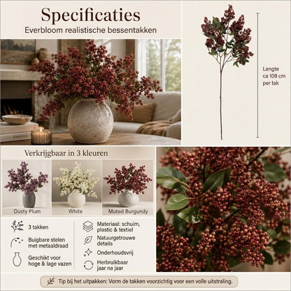 Everbloom natuurgetrouwe bessentakken herfstdecoratie set van 3