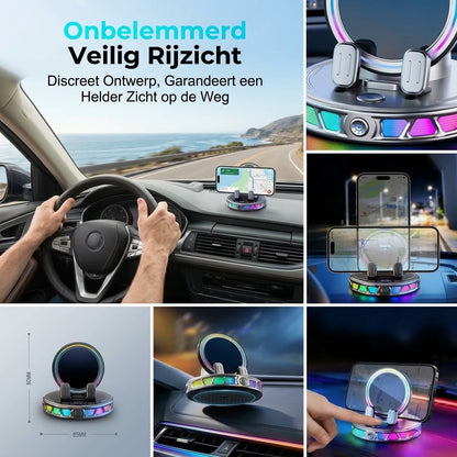 Autohouder met draadloos opladen 360 graden rotatie en RGB verlichting