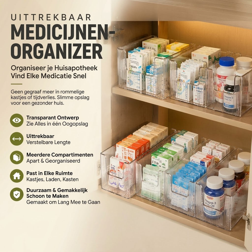 Uitschuifbare transparante medicijnorganizer