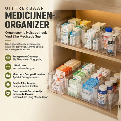 Uitschuifbare transparante medicijnorganizer