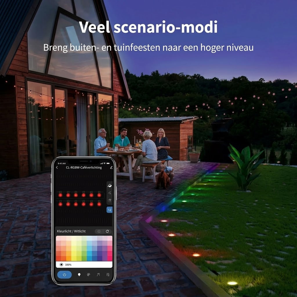 Slimme RGB lichtslinger voor buiten met app bediening