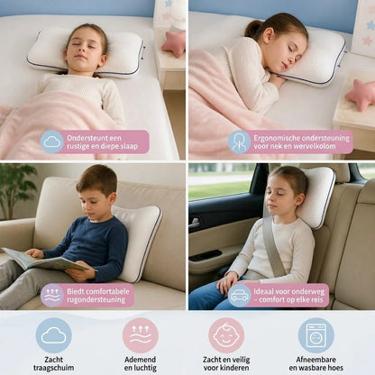 Ergonomisch kinderkussen van memory foam met nekondersteuning