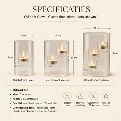 Glazen cilinder windlichten set van 3