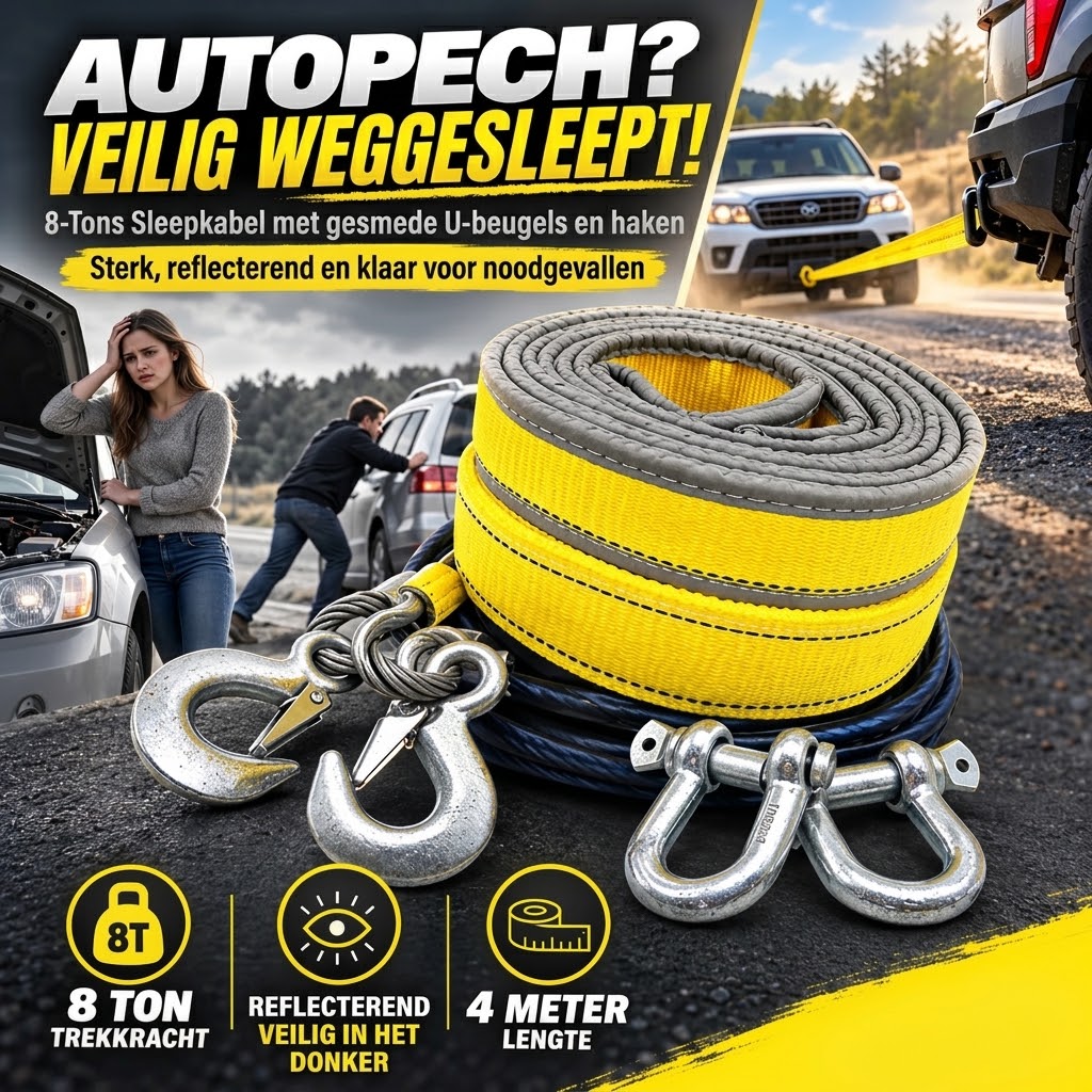Sleepband 8 ton 4 meter met U beugelhaken