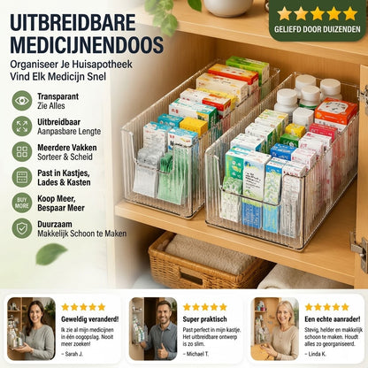 Uitschuifbare transparante medicijnorganizer