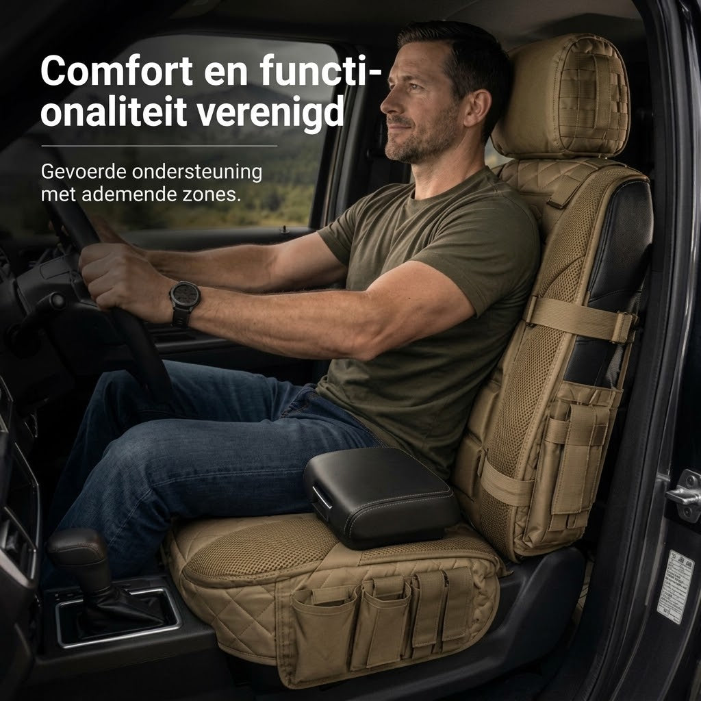 Tactische autostoelhoezen met opbergvakken