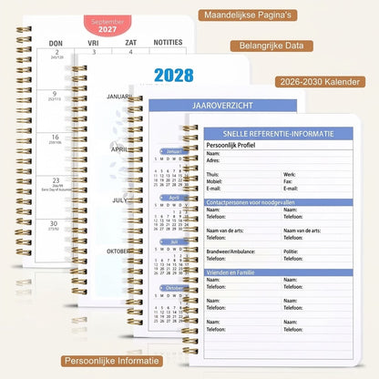 Vijfjarige A5 maandagenda 2026 2030 met Schotse hooglander design