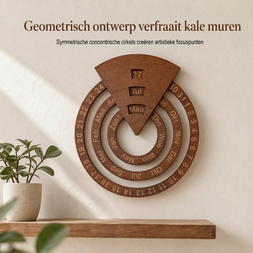 Ronde draaibare houten eeuwigdurende kalender