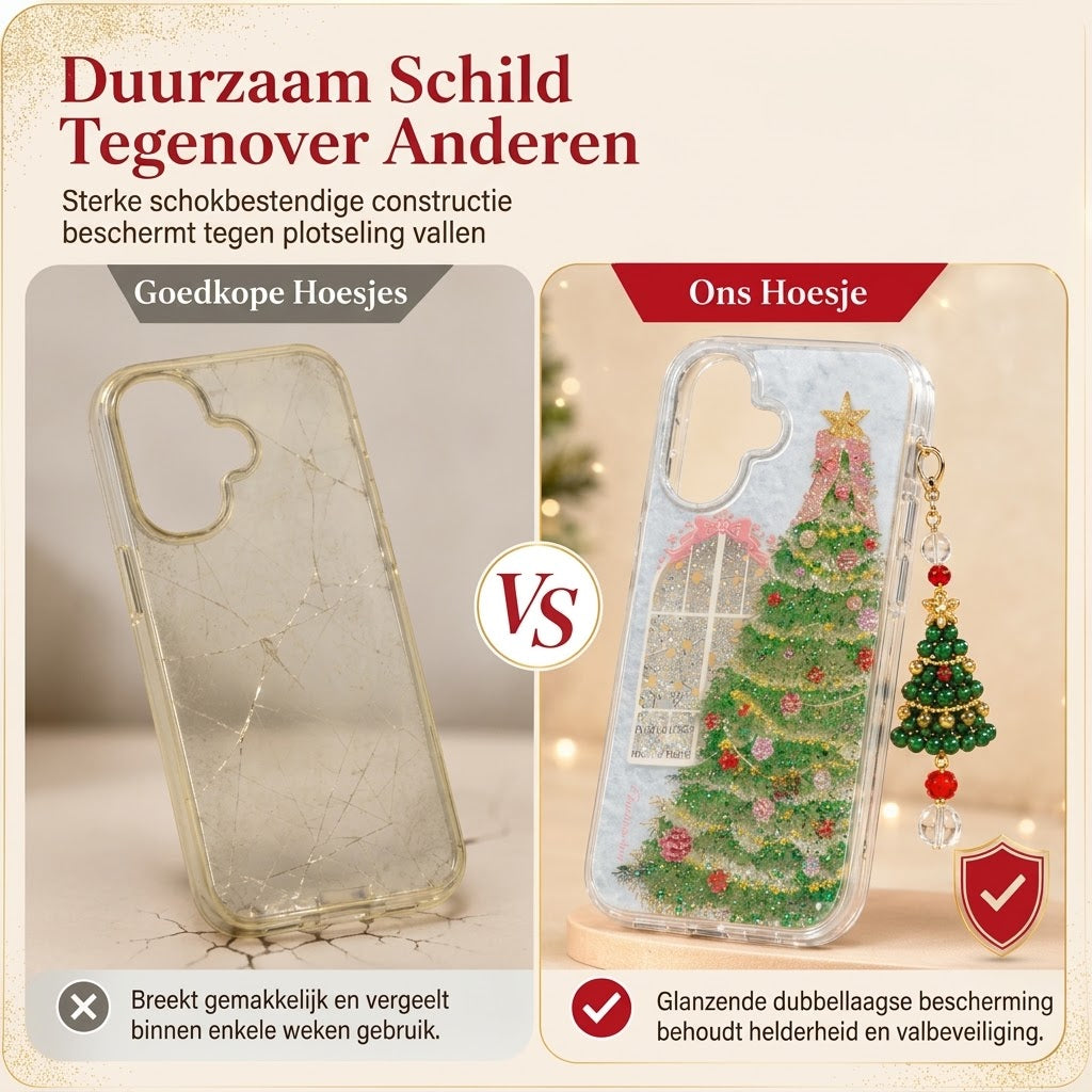 Glitterend telefoonhoesje met kerstboom