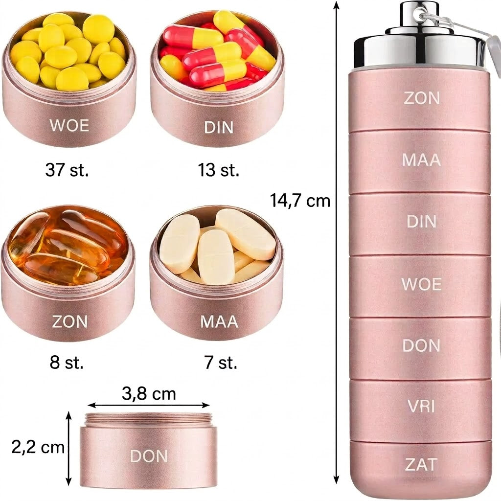 Smart Dose metalen pillendoos met 7 vakjes