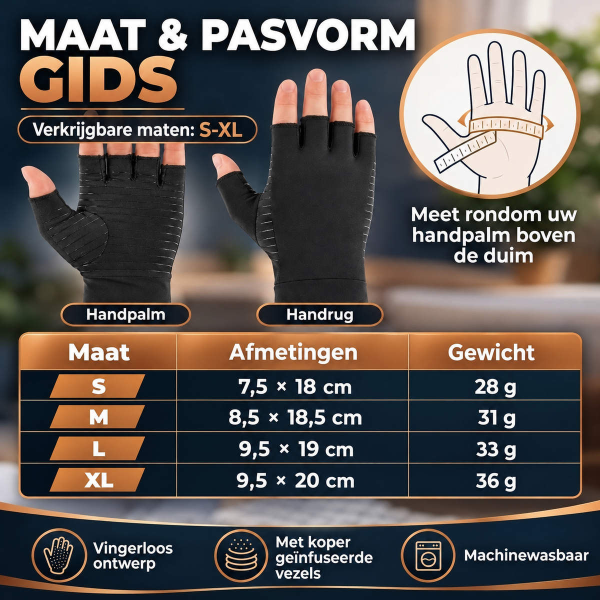 Compressiehandschoenen met koper 1 paar