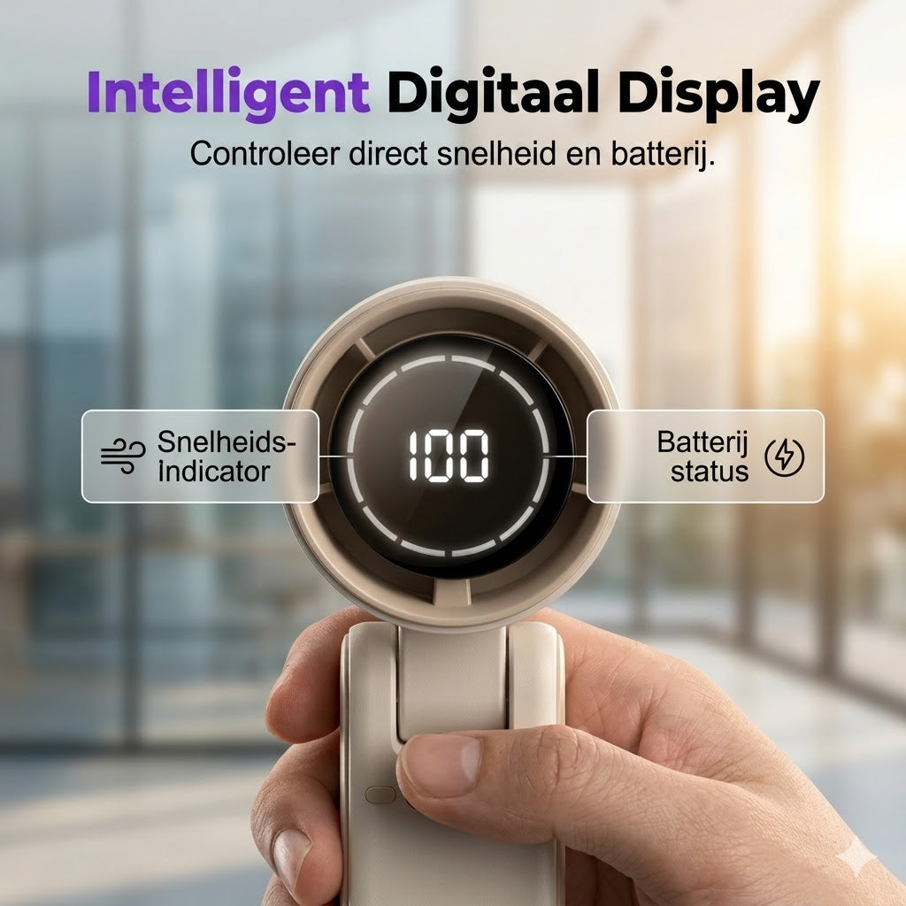 Draagbare handventilator met digitaal LED-display