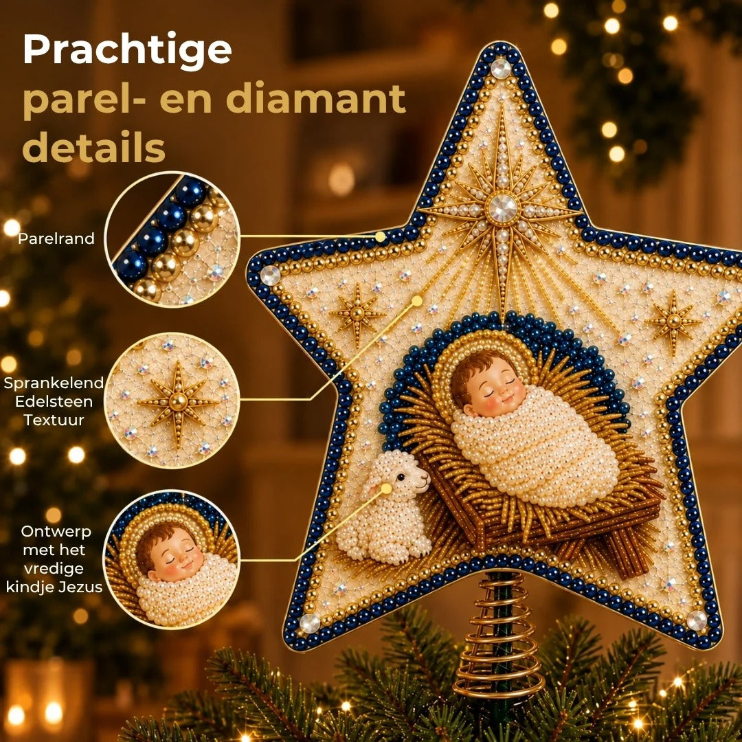Religieuze DIY Kerstboompiek Kit met Parels en Diamanten
