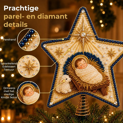 Religieuze DIY Kerstboompiek Kit met Parels en Diamanten