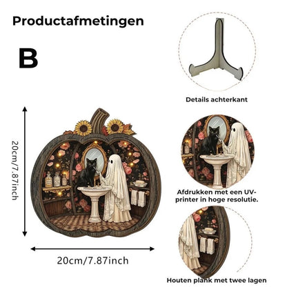 Houten Halloween pompoendecoratie met LED