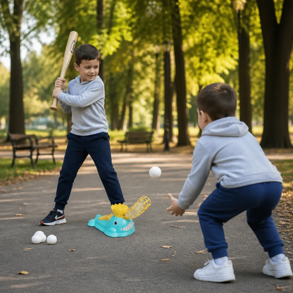 Voetbediende honkbalwerper set voor kinderen met knuppel en ballen