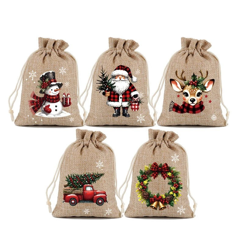 Kerstcadeauzakjes met trekkoord set van 5