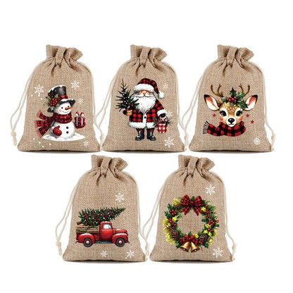 Kerstcadeauzakjes met trekkoord set van 5