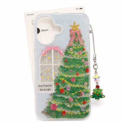 Glitterend telefoonhoesje met kerstboom