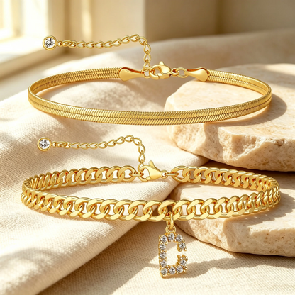 Gouden enkelbandjes met initiaal set van 2