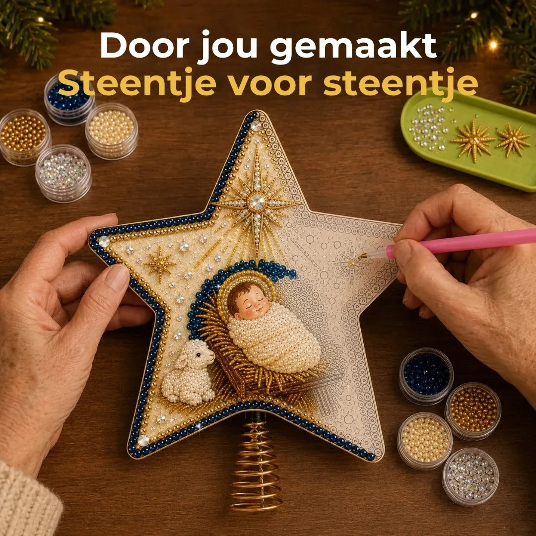 Religieuze DIY Kerstboompiek Kit met Parels en Diamanten