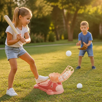 Voetbediende honkbalwerper set voor kinderen met knuppel en ballen