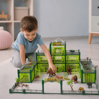 Modulaire dierentuin bouwset met dierenfiguren en interactieve kooien