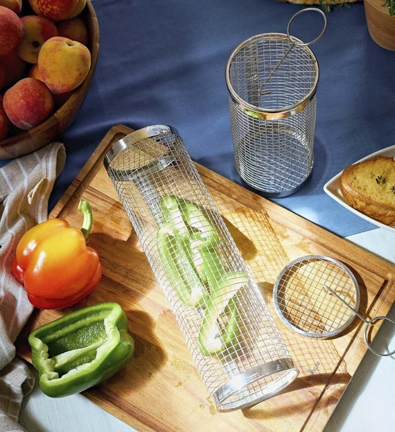 RVS rolgrillmand voor barbecue