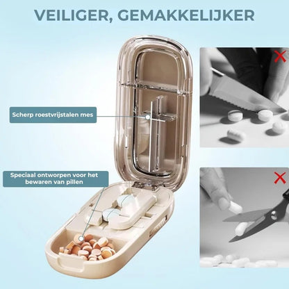 Verstelbare pillensnijder met opbergvak