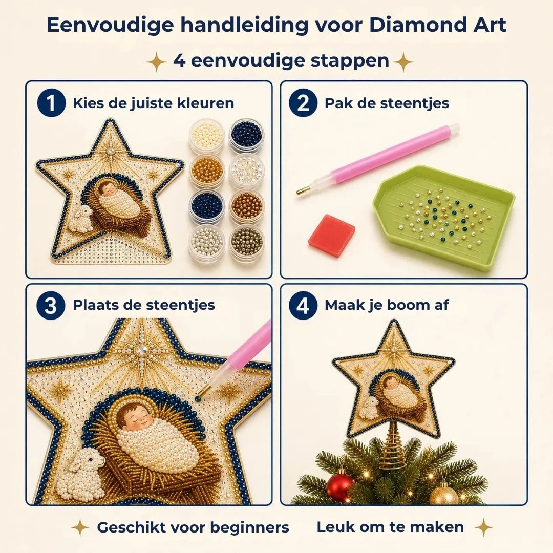 Religieuze DIY Kerstboompiek Kit met Parels en Diamanten